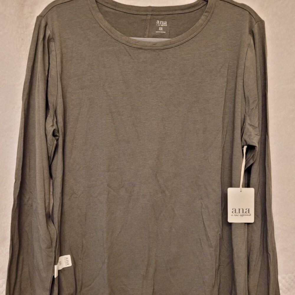 Olive, cotton, long-sleeved, a.n.a. women's top. NWT, Size XXL